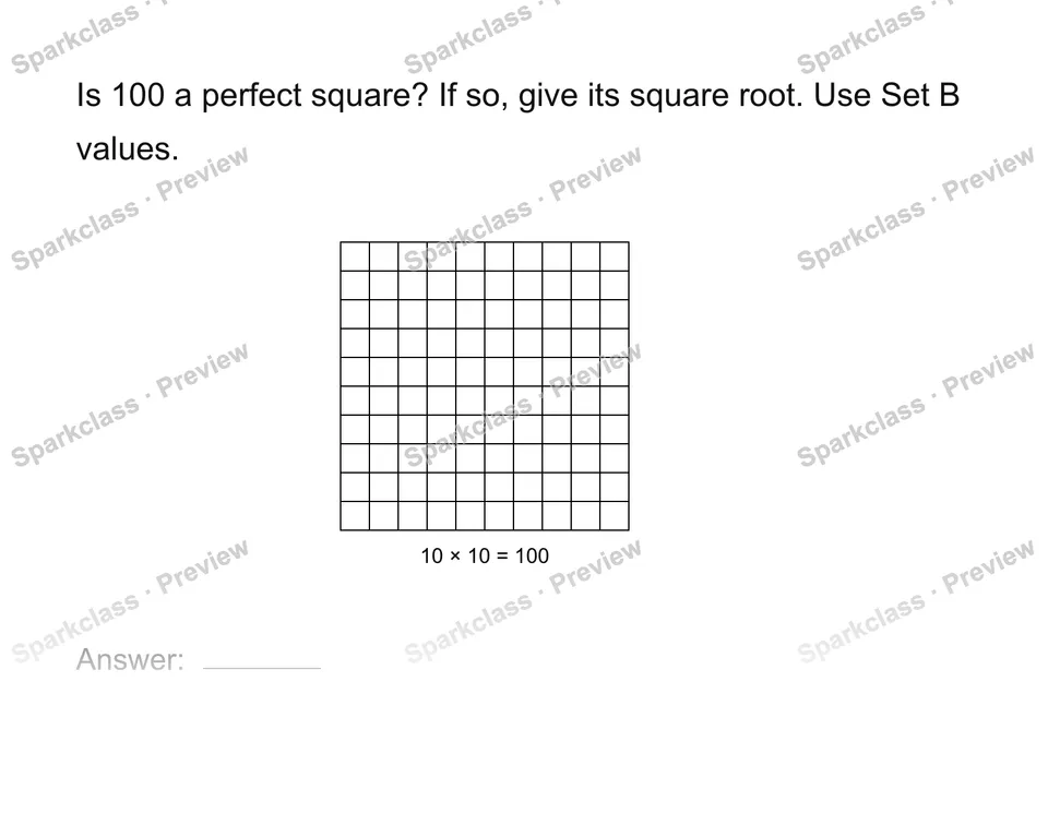 Identify perfect squares — Grade 8 problem preview
