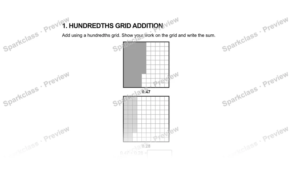 1.Hundredths grid addition — Grade 5 problem preview