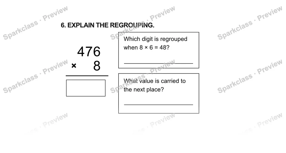 6.Explain the regrouping. — Grade 5 problem preview