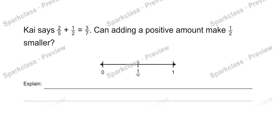 Kai says 25 + 12 = 37. Can adding a positive amount make 12 smaller? — Grade 5 problem preview