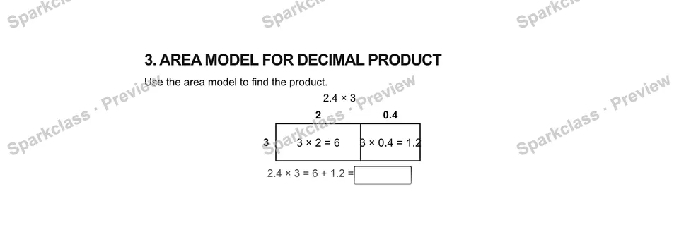 3.Area model for decimal product — Grade 5 problem preview
