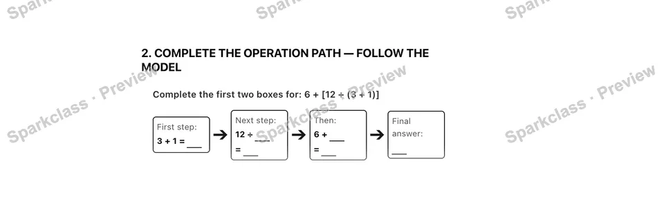 2. Complete the operation path — Follow the model — Grade 5 problem preview