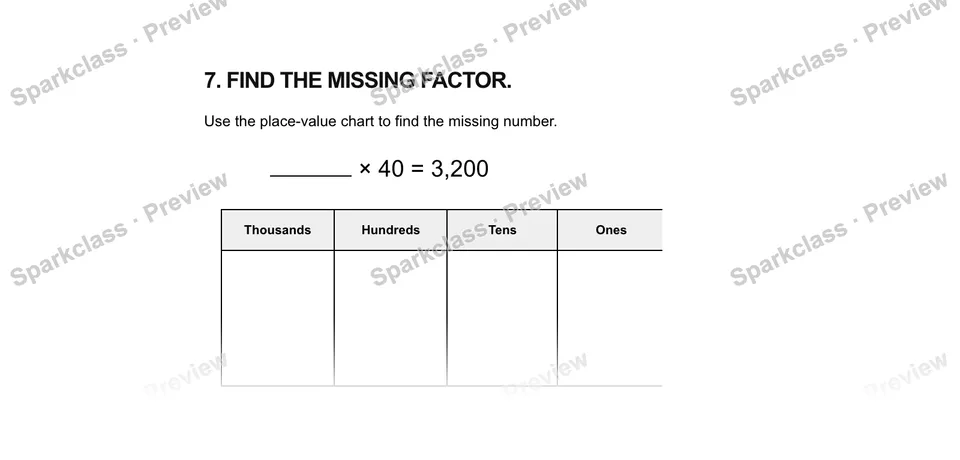 7Find the missing factor. — Grade 5 problem preview