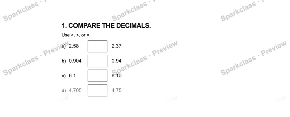 1.Compare the decimals. — Grade 5 problem preview