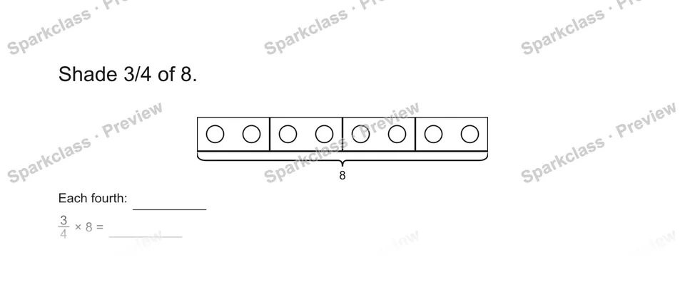 Shade 3/4 of 8. — Grade 5 problem preview