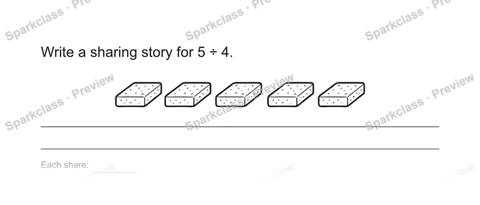 Write a sharing story for 5 ÷ 4. — Grade 5 problem preview