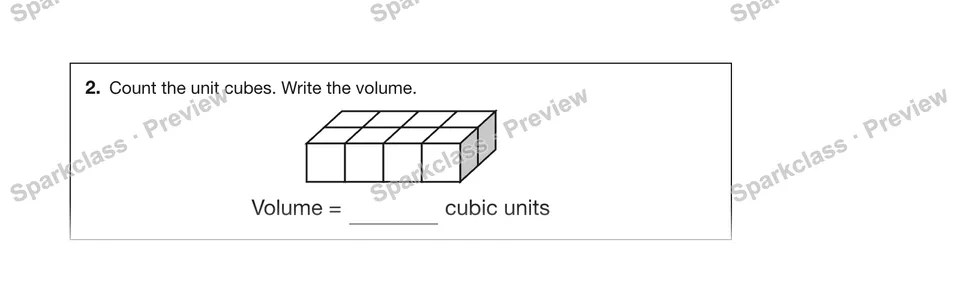 2.Count the unit cubes. Write the volume. — Grade 5 problem preview