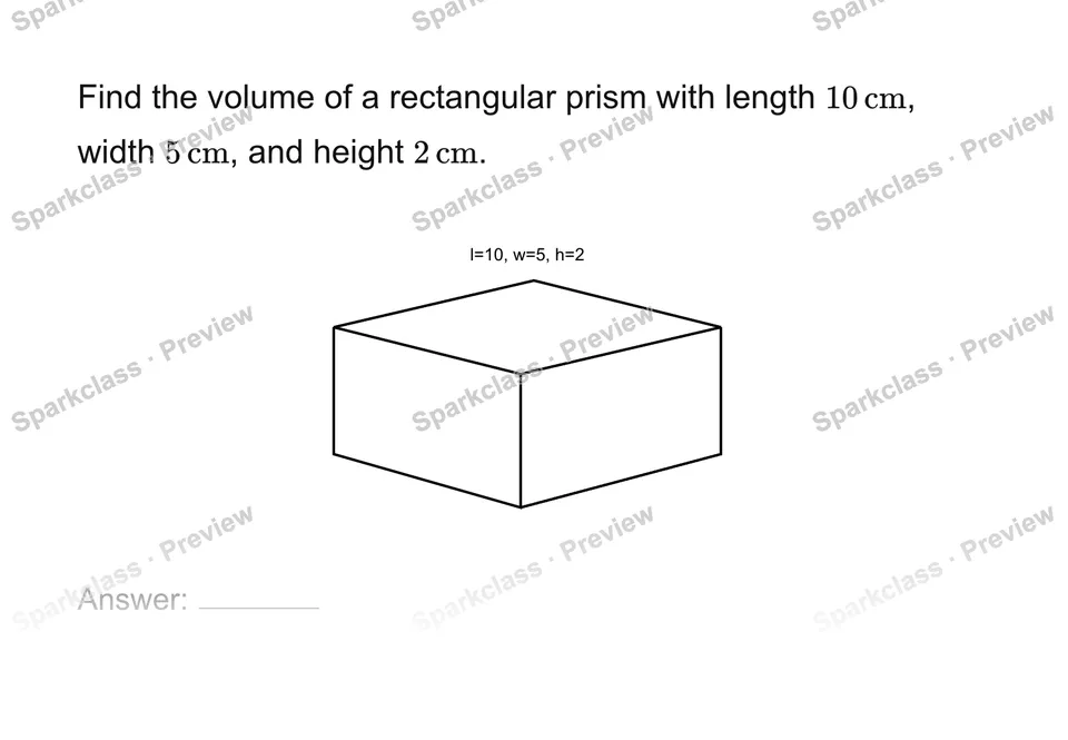 Find prism volume — Grade 7 problem preview