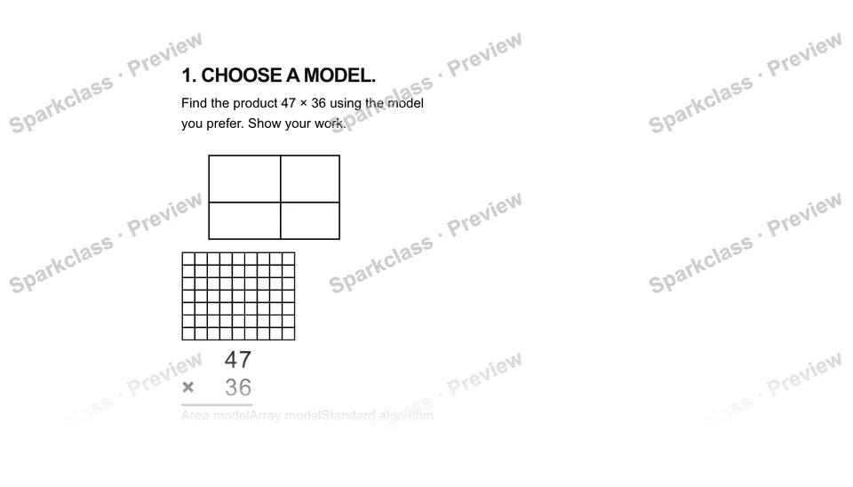 1.Choose a model. — Grade 5 problem preview