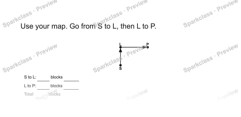 Use your map. Go from S to L, then L to P. — Grade 5 problem preview