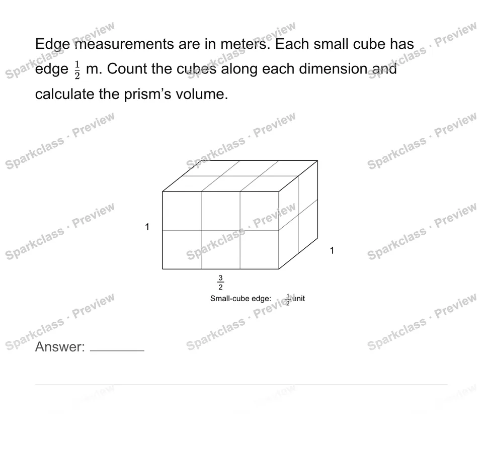 Use fractional edges and unit cubes for volume — Grade 6 problem preview