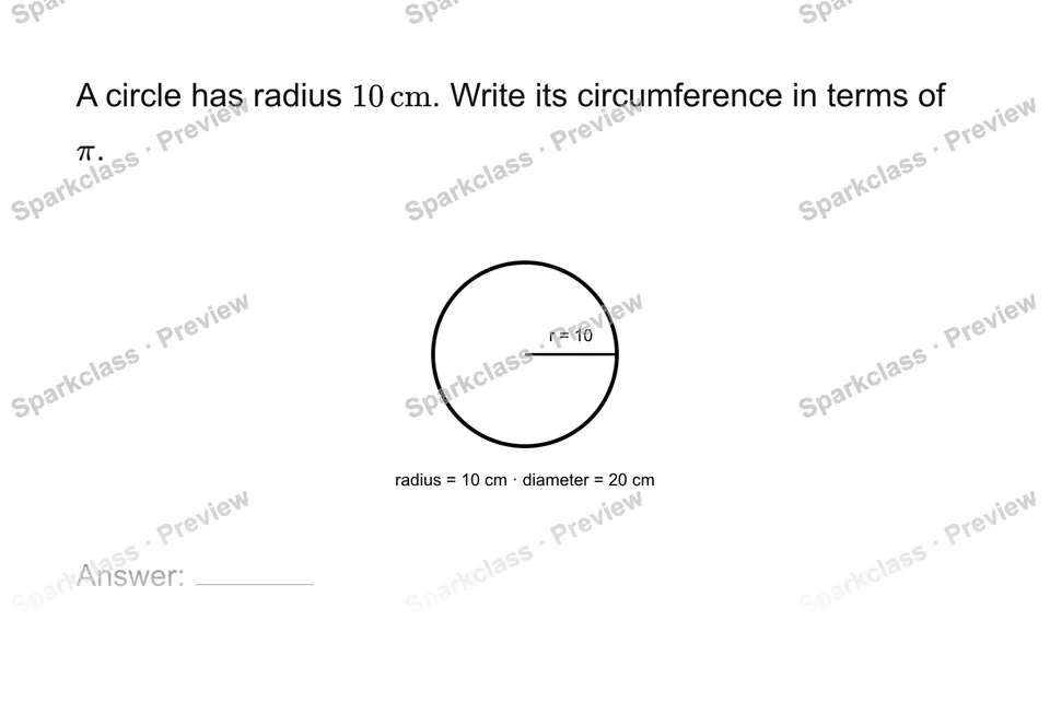 Find circumference in exact form — Grade 7 problem preview