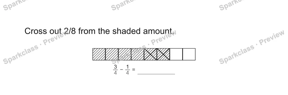 Cross out 2/8 from the shaded amount. — Grade 5 problem preview