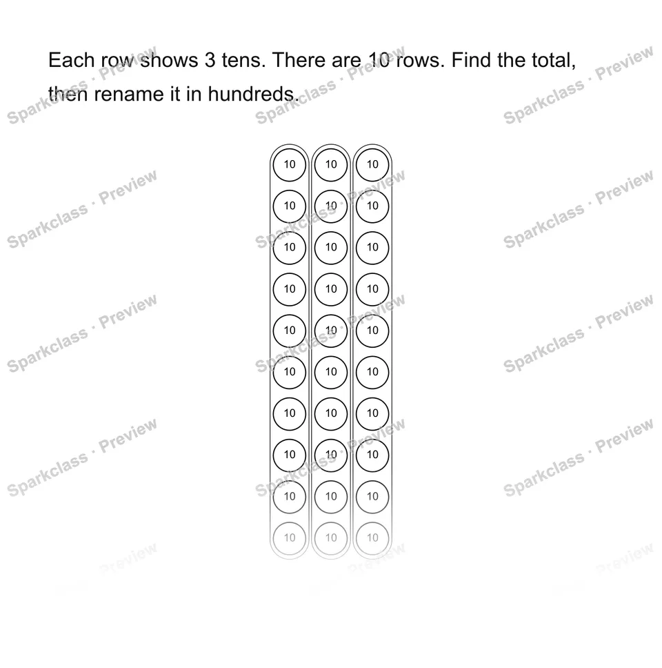 Ten copies of three tens — Grade 4 problem preview