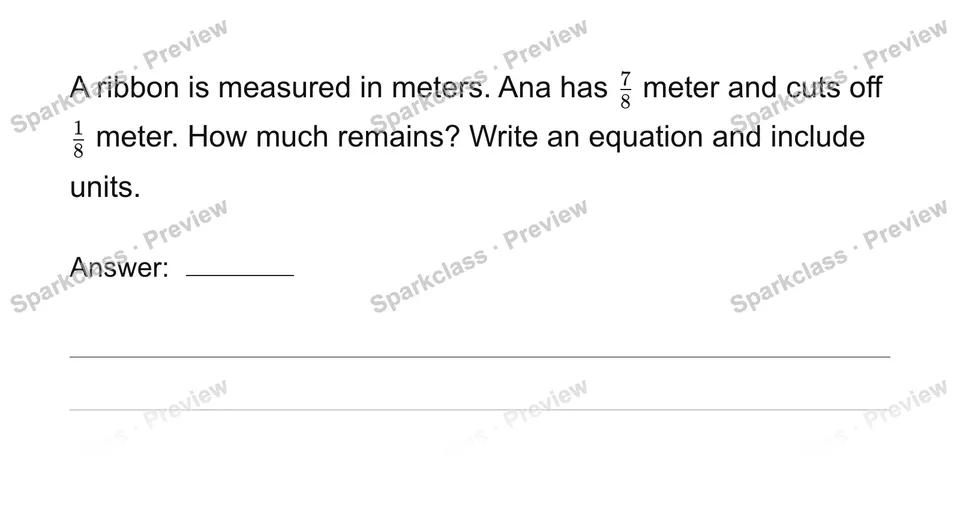 Solve fraction addition and subtraction stories — Grade 4 problem preview