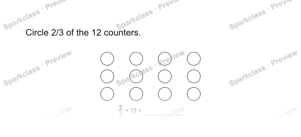 Circle 2/3 of the 12 counters. — Grade 5 problem preview