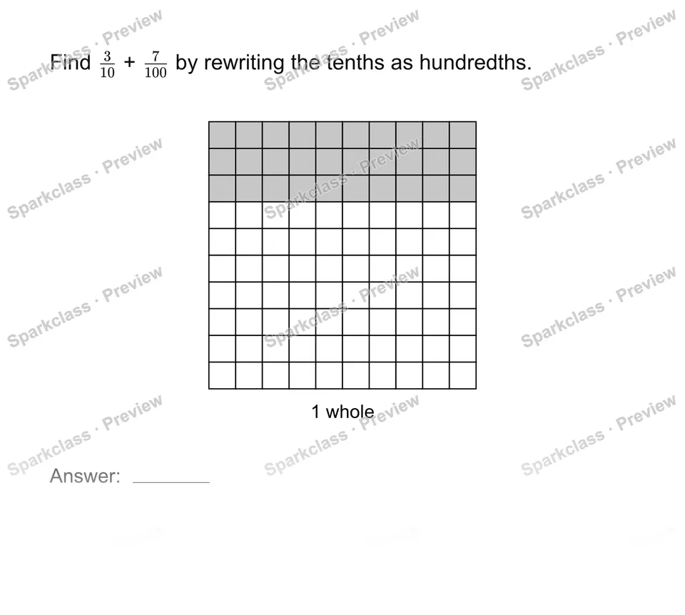 Add tenths and hundredths — Grade 4 problem preview