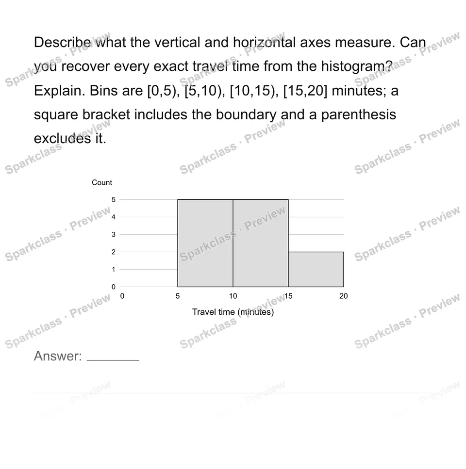 Construct and interpret equal-width histograms — Grade 6 problem preview