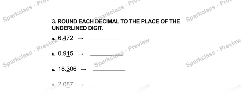 3.Round each decimal to the place of the underlined digit. — Grade 5 problem preview