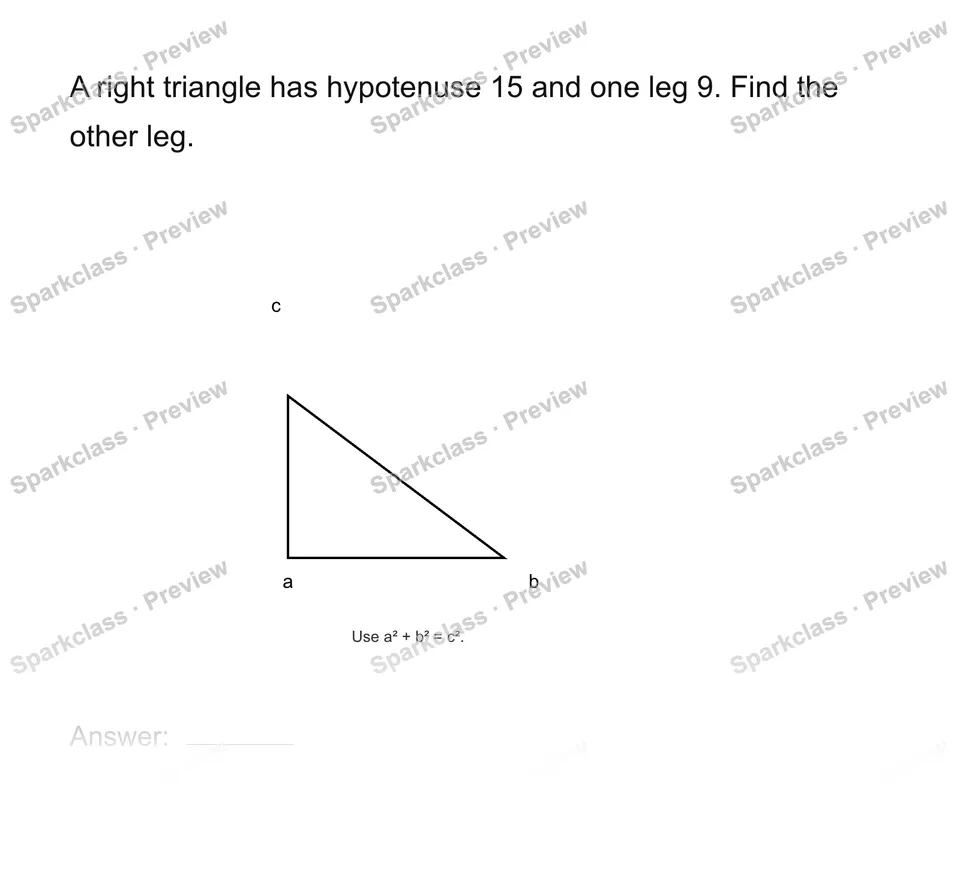 Find a missing leg — Grade 8 problem preview