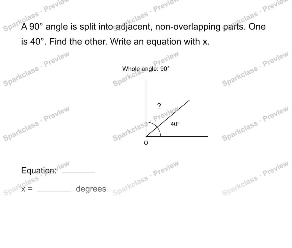 Find an unknown angle — Grade 4 problem preview