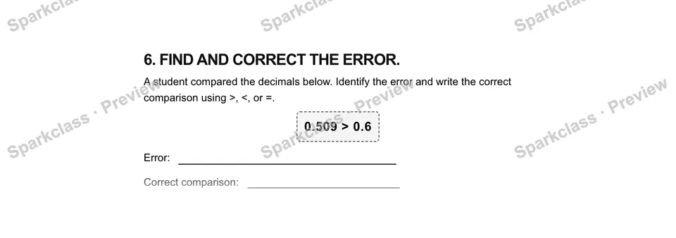 6.Find and correct the error. — Grade 5 problem preview