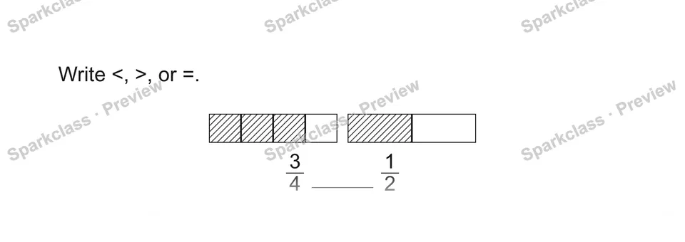 Write <, >, or =. — Grade 5 problem preview