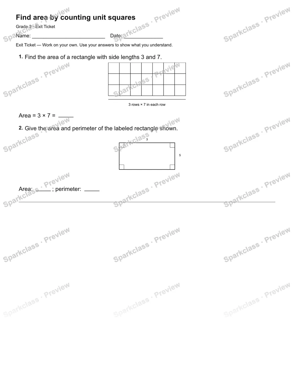 Find area by counting unit squares — Exit Ticket — page 2