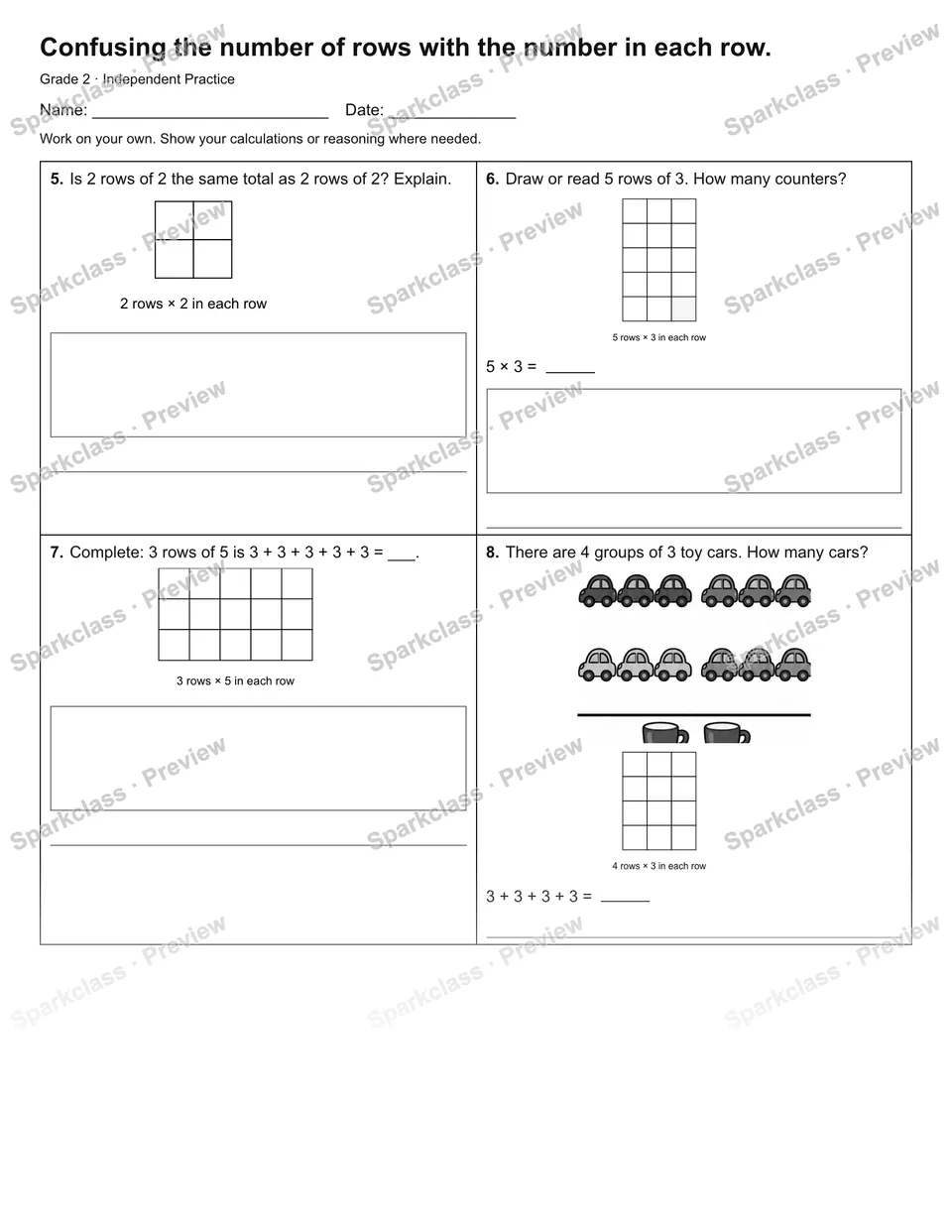 Confusing the number of rows with the number in each row. — Independent Practice — page 2