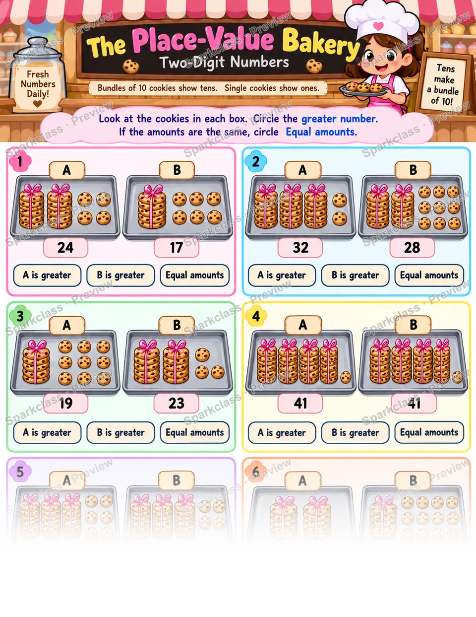 Place Value Bakery Comparison — Grade 1 worksheet preview