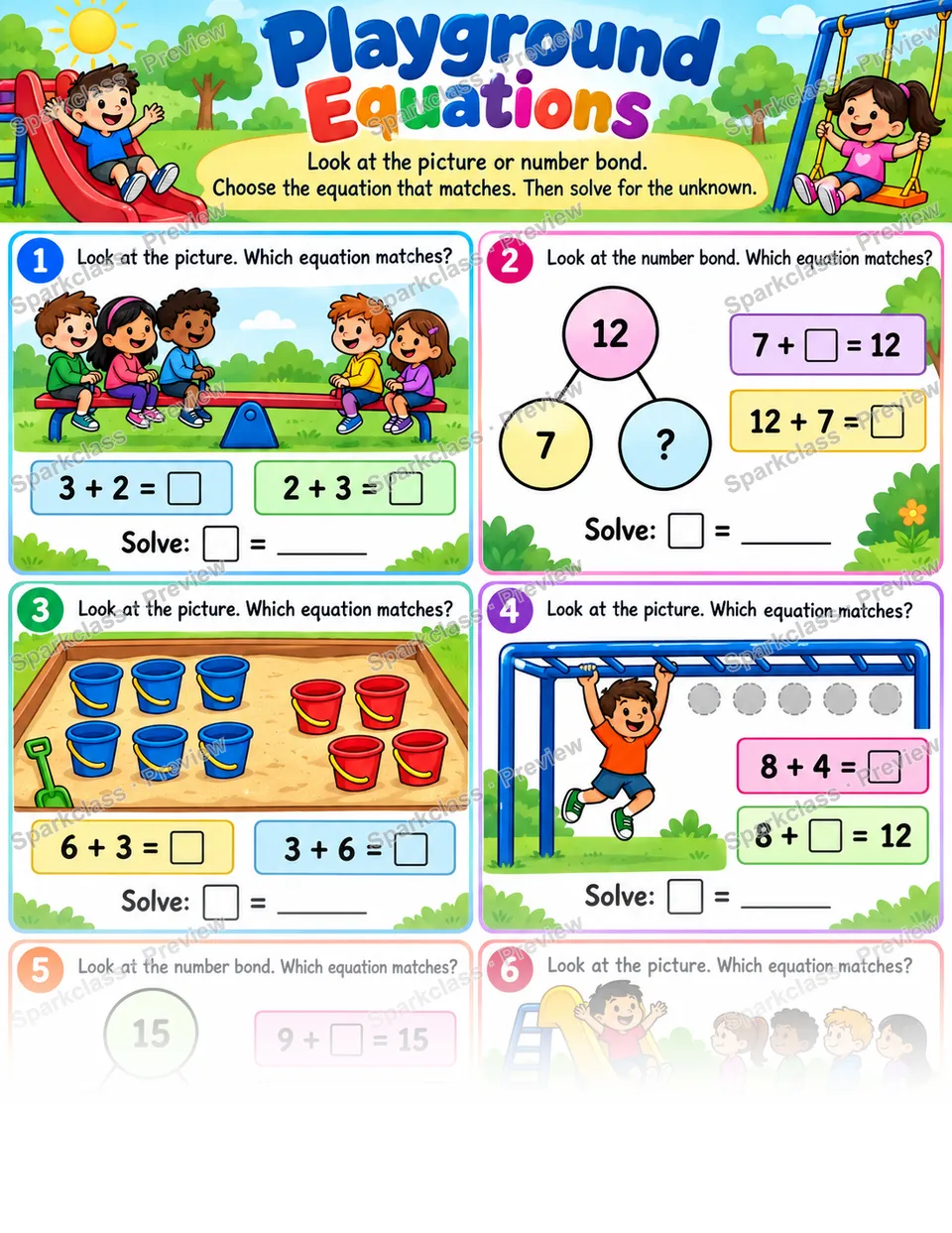 Choose Equation — Grade 1 worksheet preview