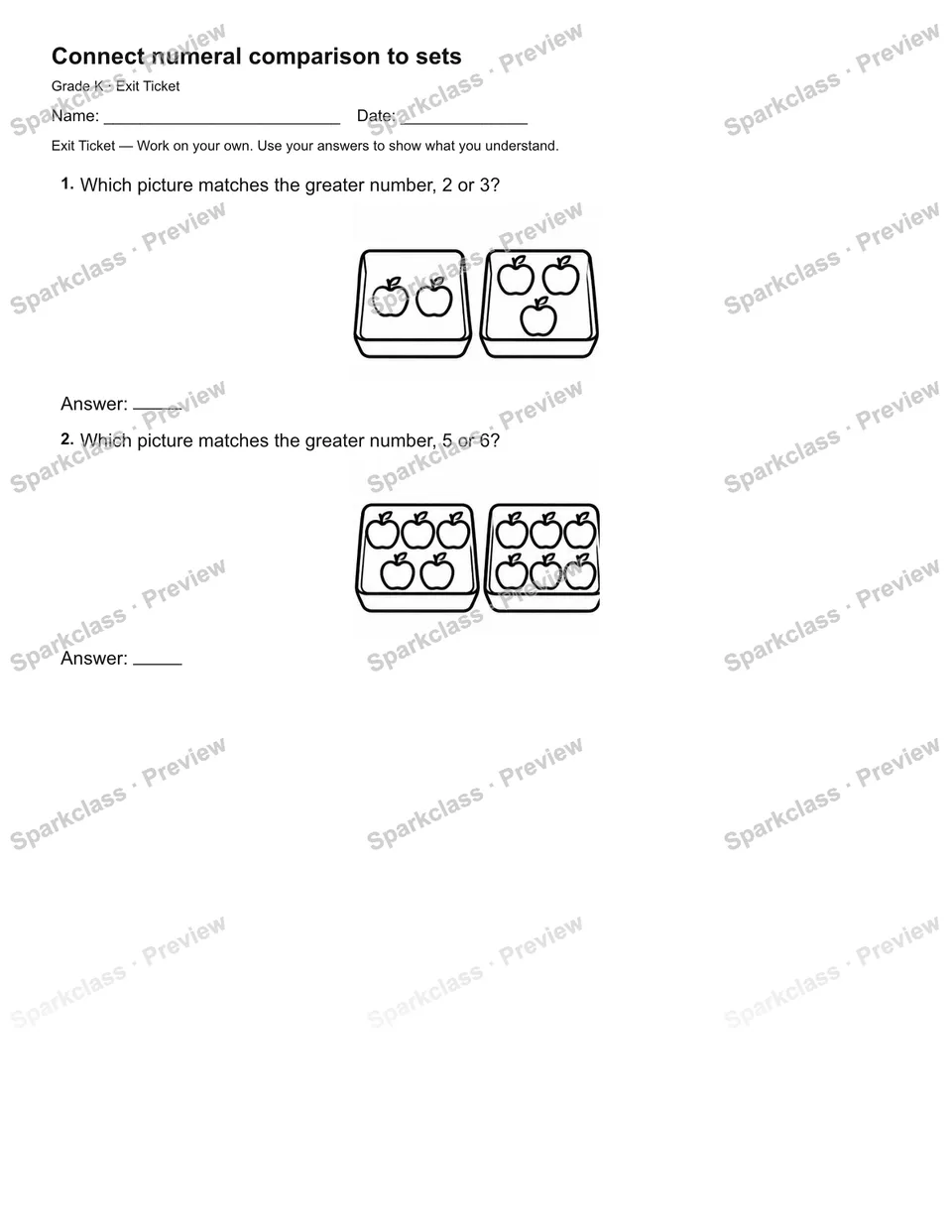 Connect numeral comparison to sets — Exit Ticket — page 2