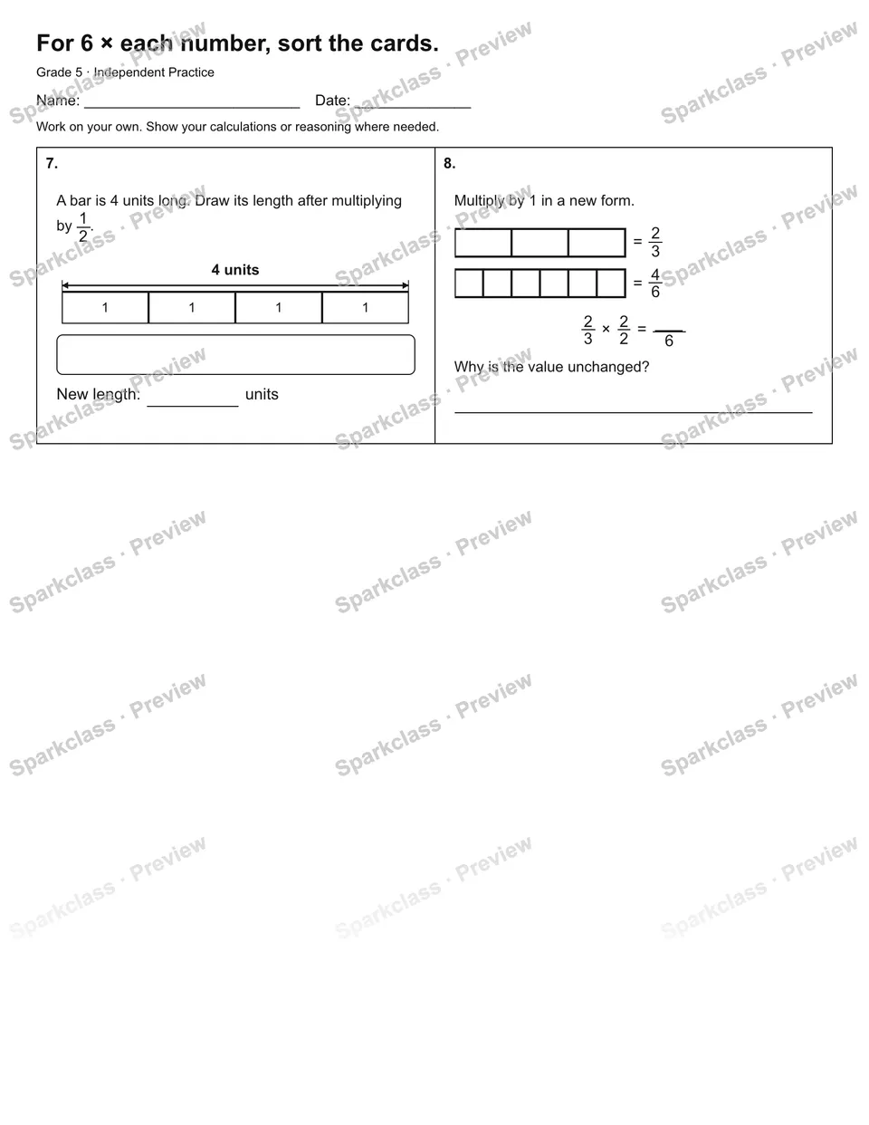 For 6 × each number, sort the cards. — Independent Practice — page 2