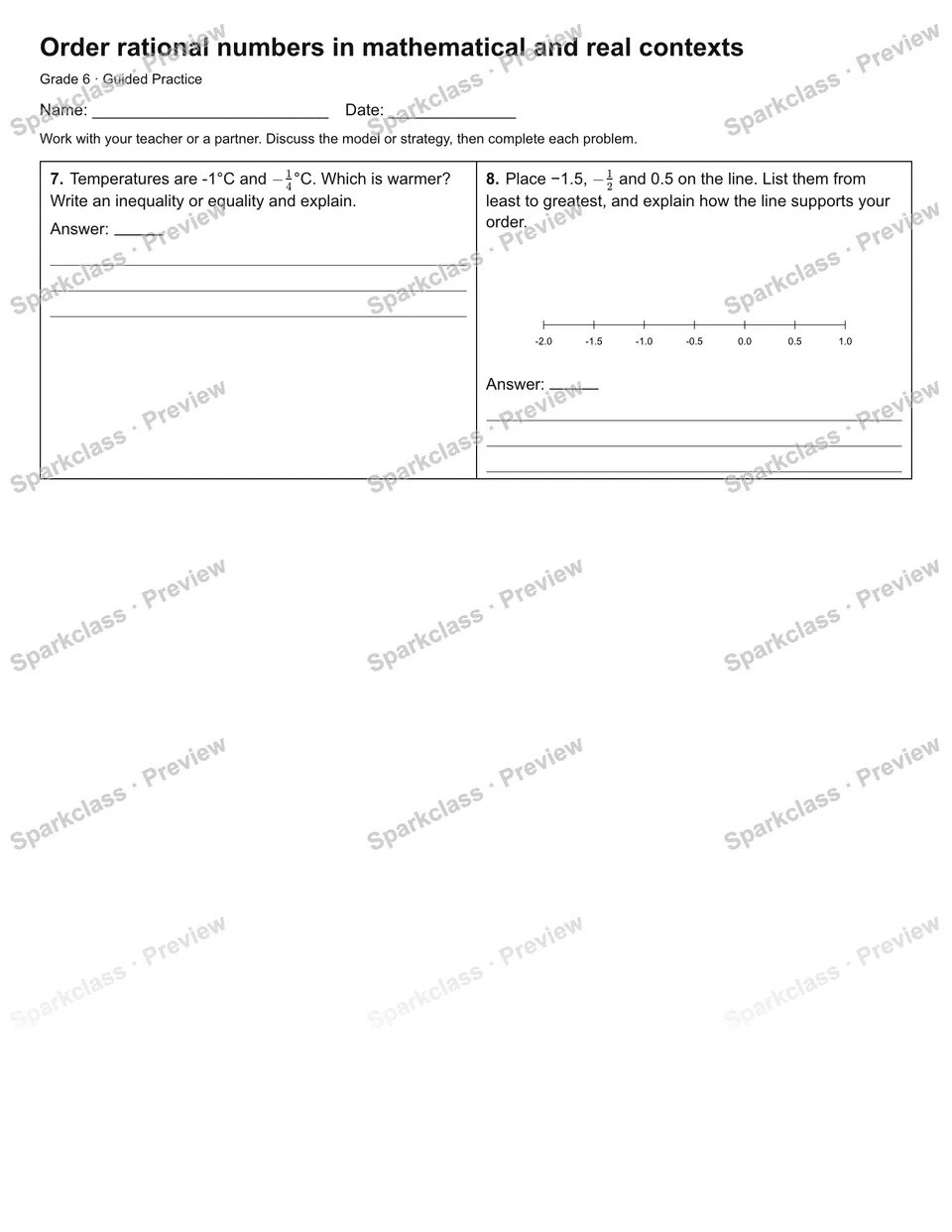 Order rational numbers in mathematical and real contexts — Guided Practice — page 2