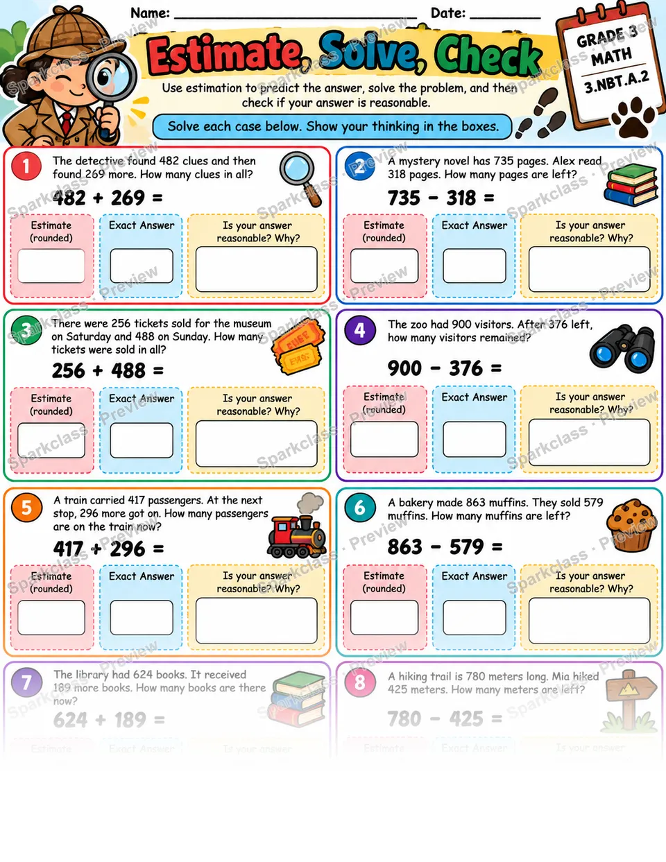 Estimate And Check Add Subtract — Grade 3 worksheet preview