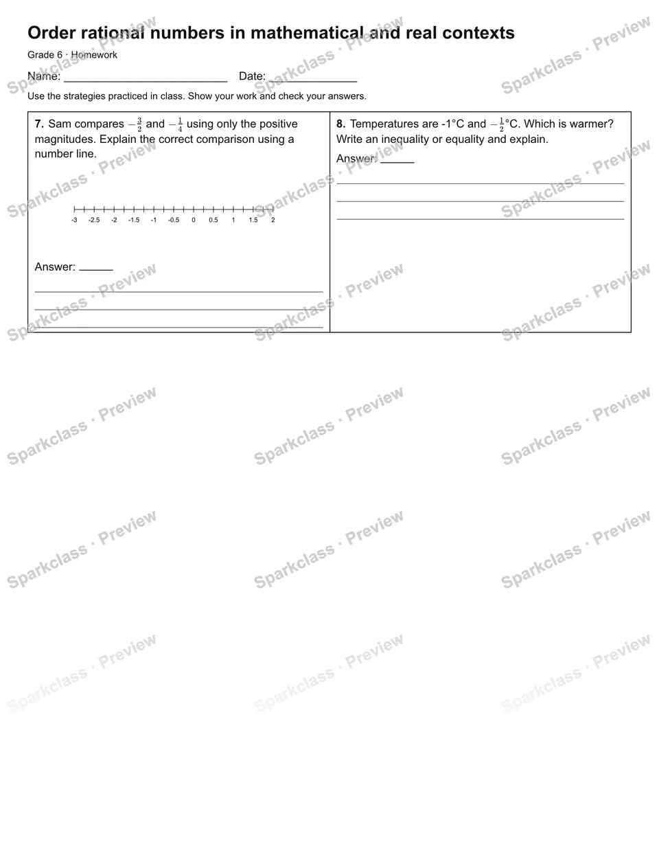 Order rational numbers in mathematical and real contexts — Homework — page 2