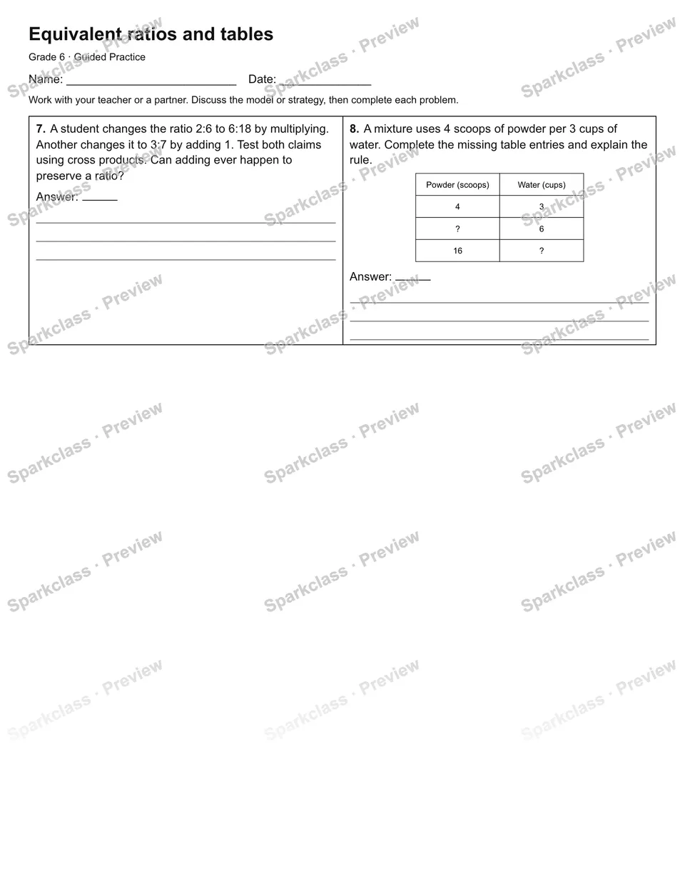 Equivalent ratios and tables — Guided Practice — page 2