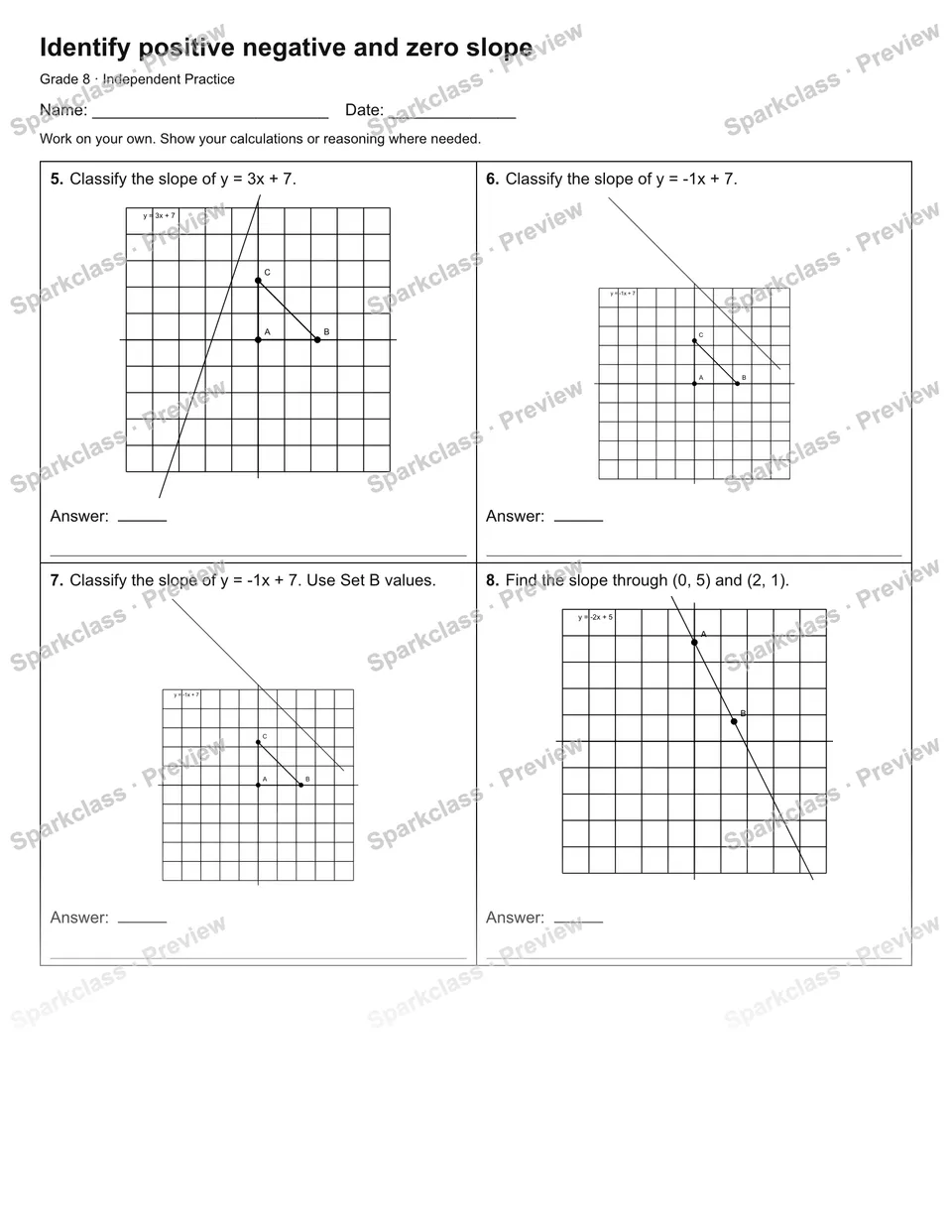 Identify positive negative and zero slope — Independent Practice — page 2