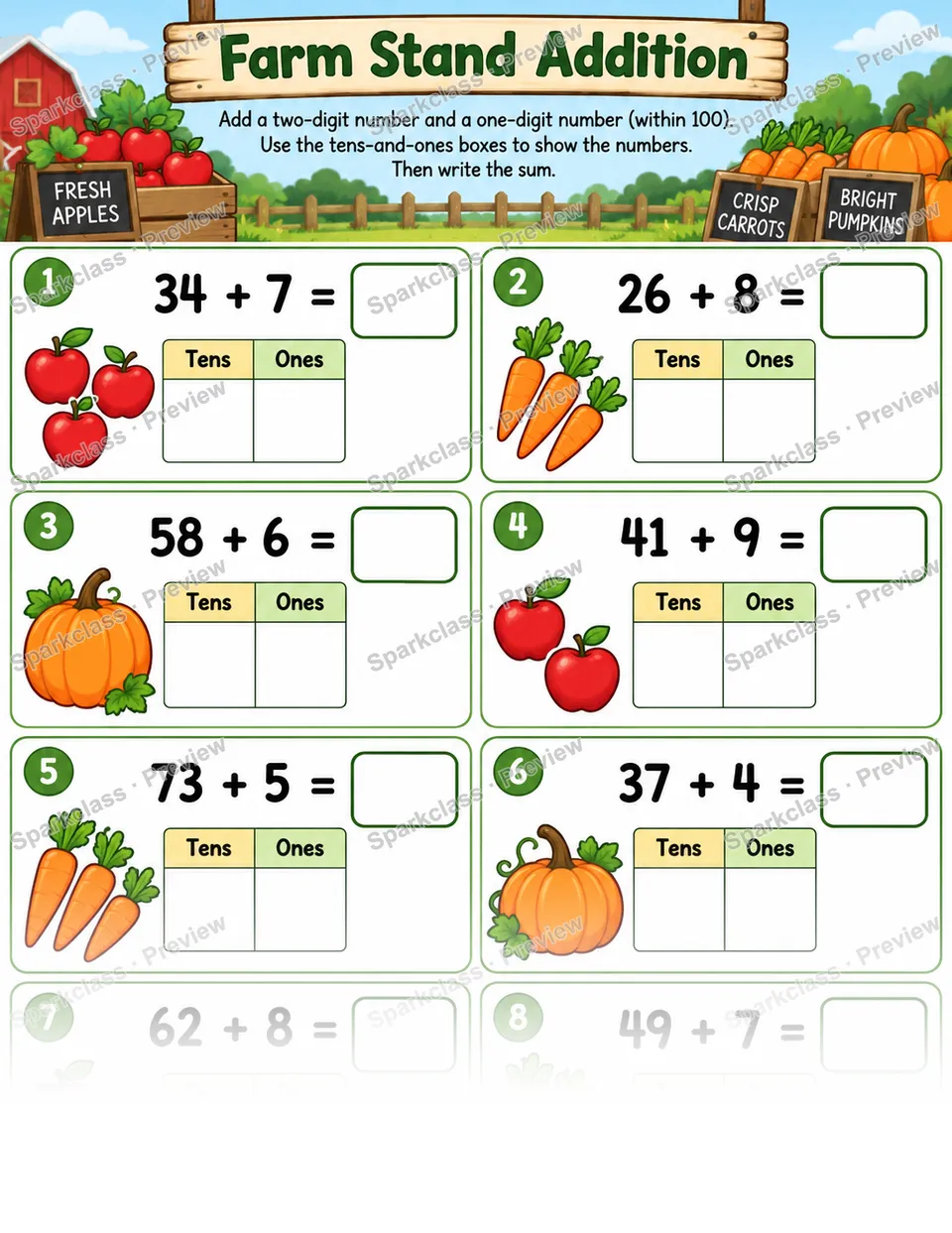 Farm Stand Addition — Grade 1 worksheet preview