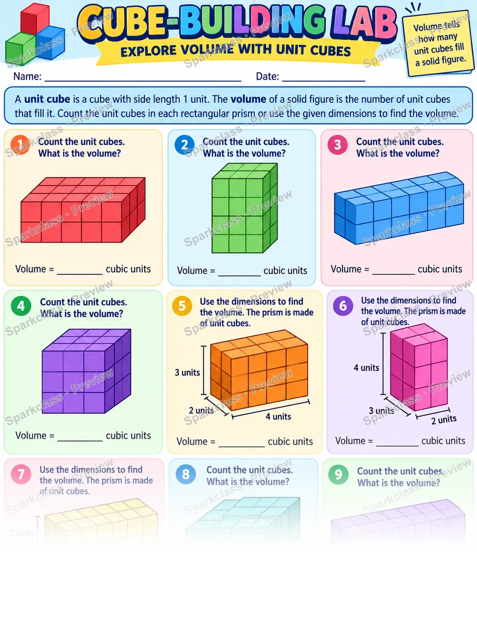 Volume as Cubic Units — Grade 5 worksheet preview