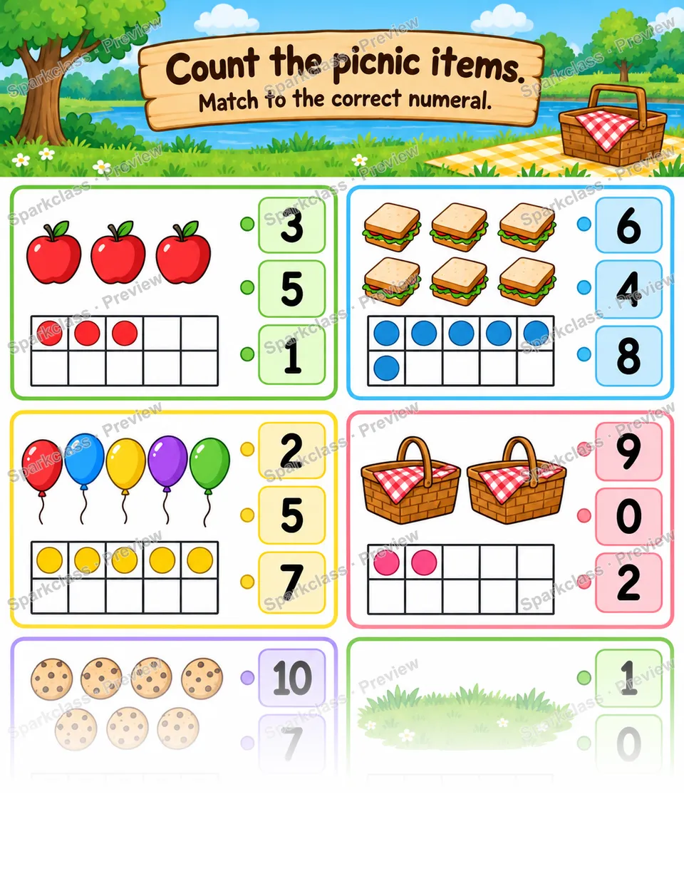 Number and Quantity · Picnic Match — Kindergarten worksheet preview