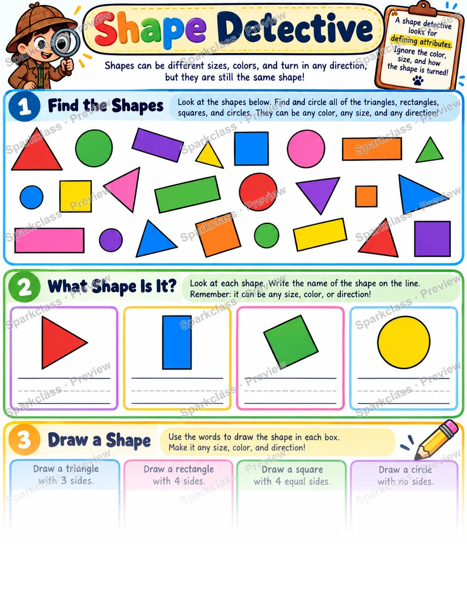 Shape Detective Classroom — Grade 1 worksheet preview