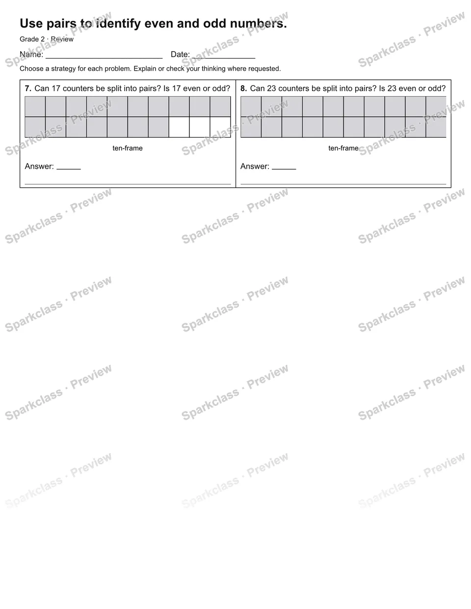 Use pairs to identify even and odd numbers. — Review — page 2