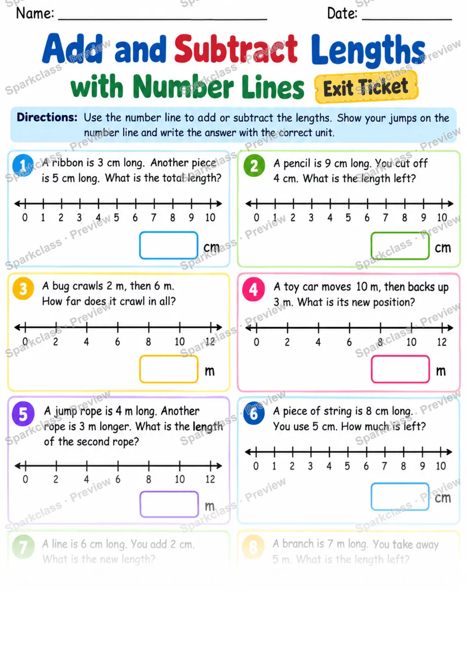 2.MD.B.6 · Length Number Line Exit — Grade 2 worksheet preview