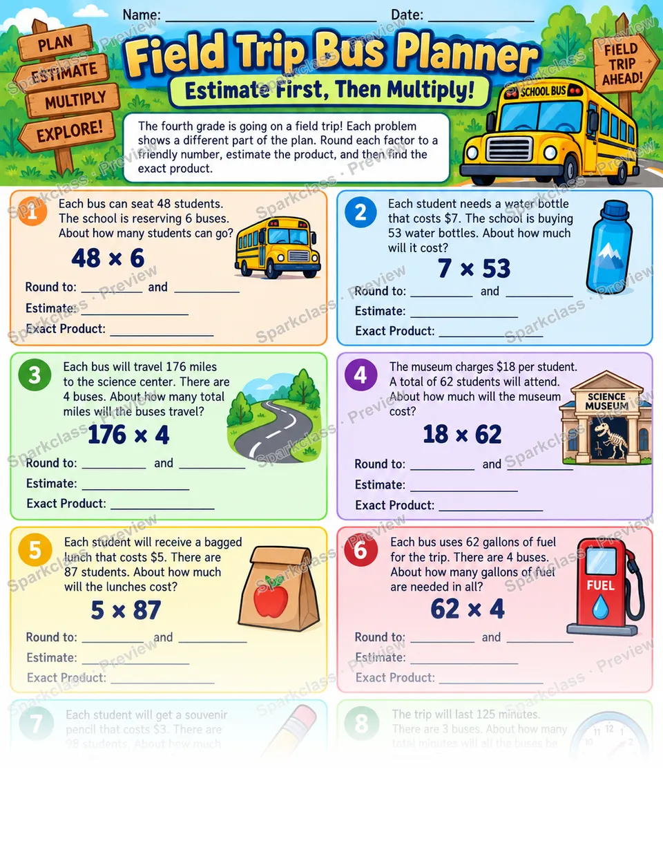 Estimate Products — Grade 4 worksheet preview