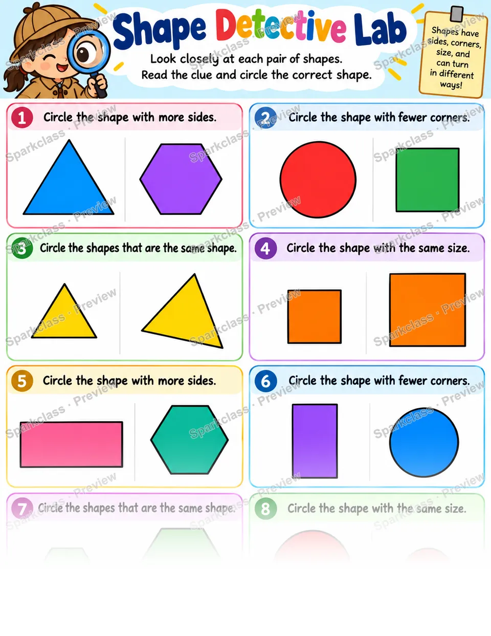Shape Detective Lab · Compare Shapes — Kindergarten worksheet preview