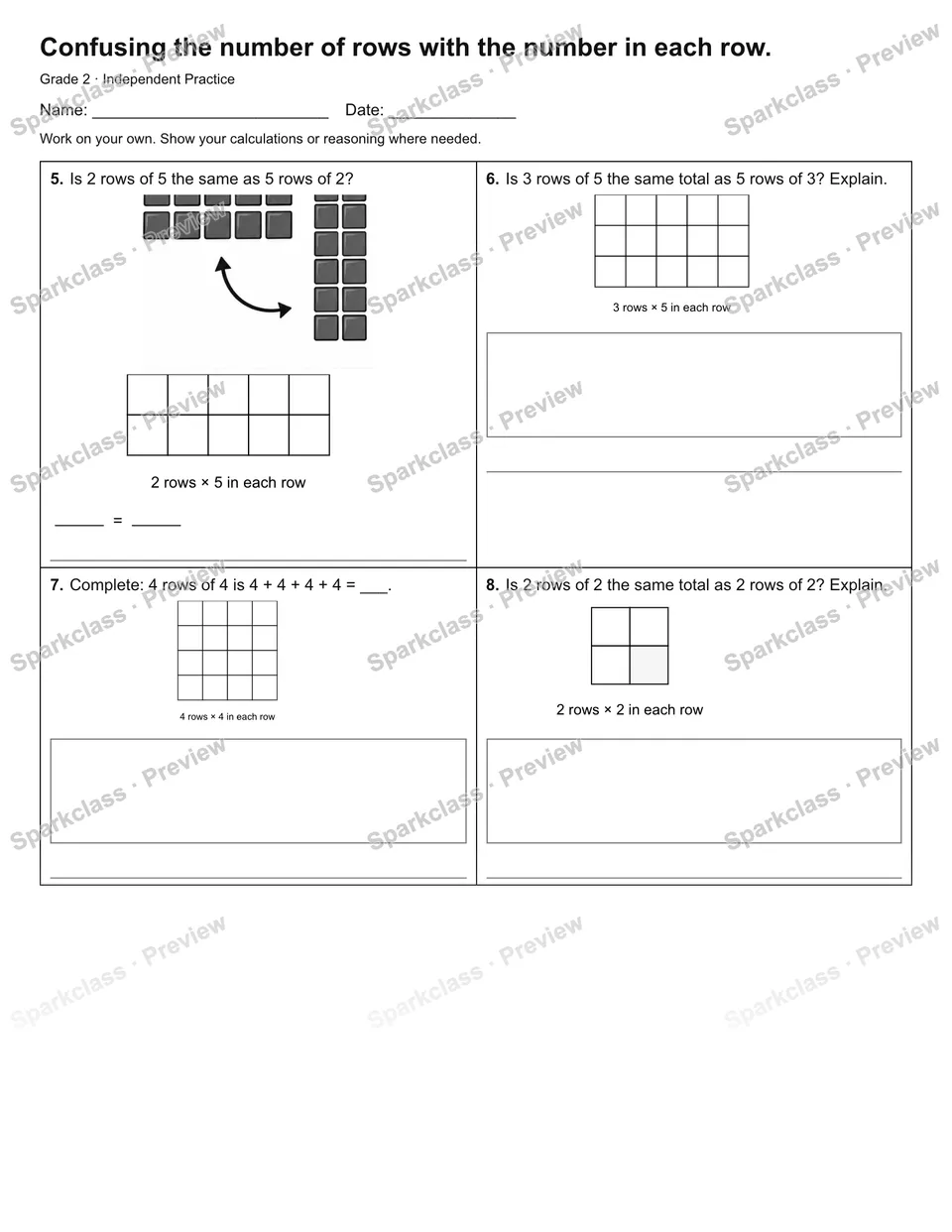 Confusing the number of rows with the number in each row. — Independent Practice — page 2