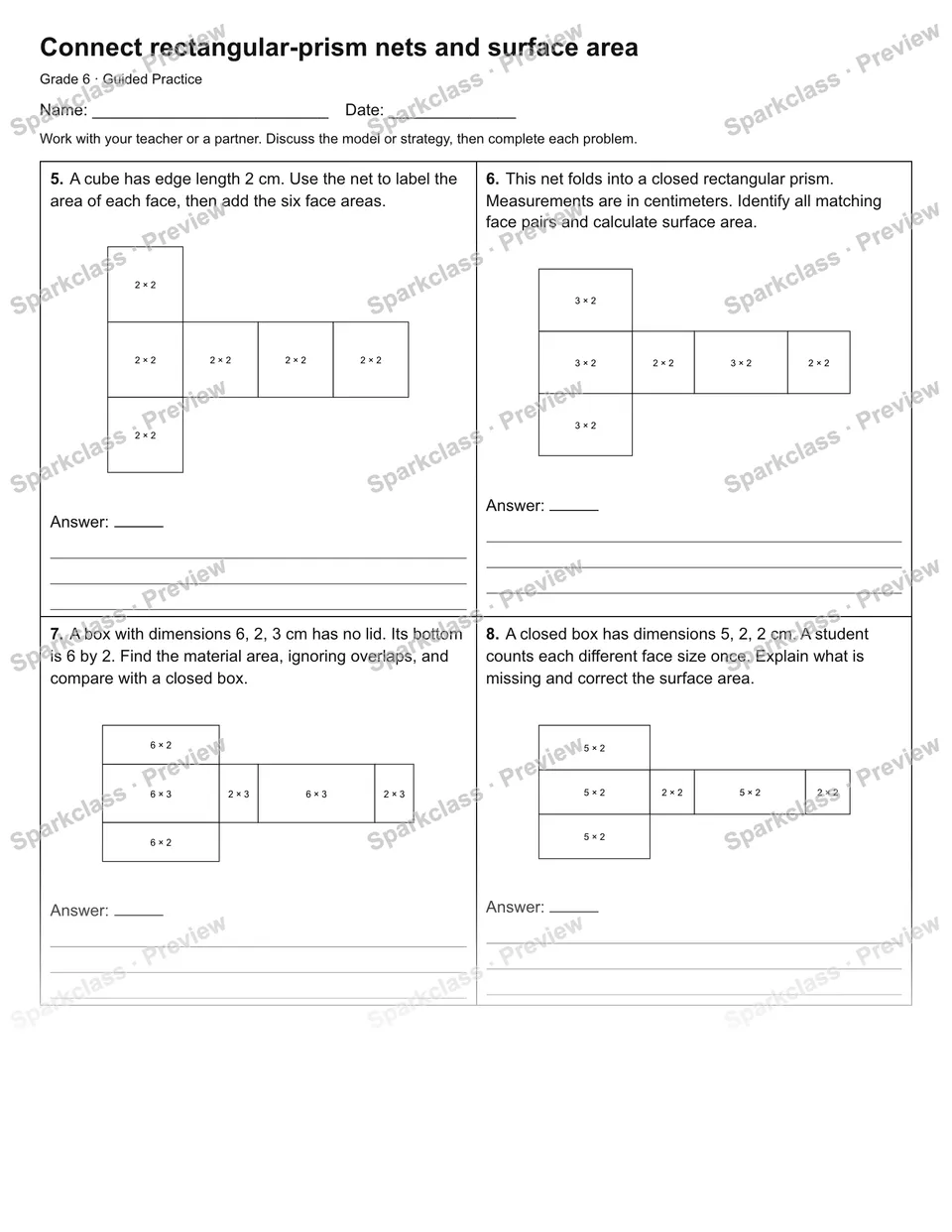 Connect rectangular-prism nets and surface area — Guided Practice — page 2