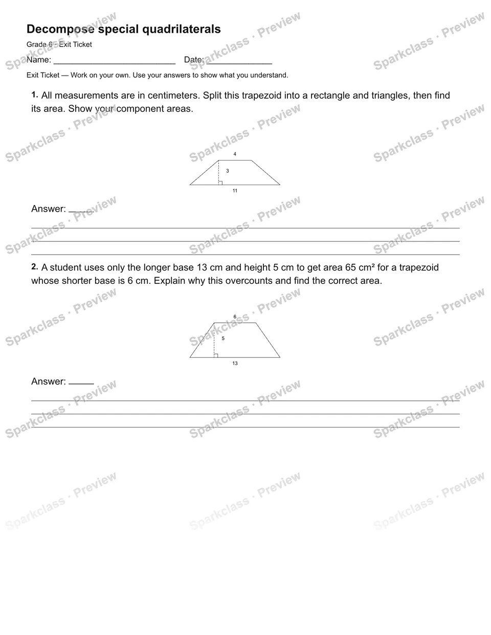 Decompose special quadrilaterals — Exit Ticket — page 2