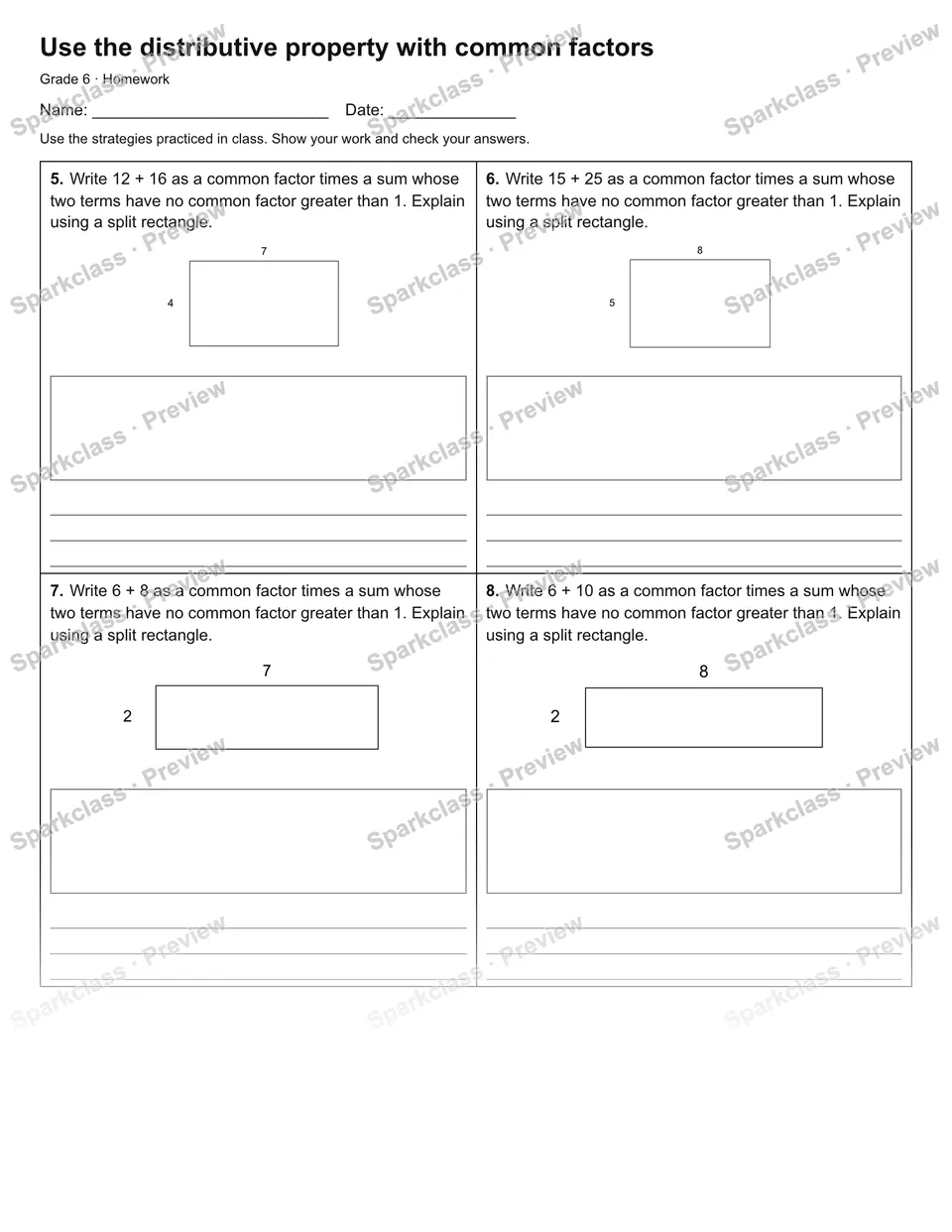 Use the distributive property with common factors — Homework — page 2